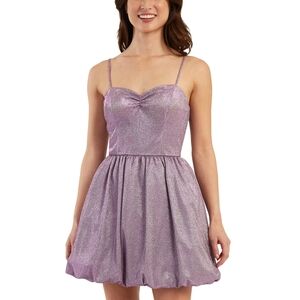 BCX Juniors Womens Glitter Bubble-Hem Fit & Flare Dress Purple
